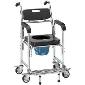 3-in-1 Shower Commode Wheelchair, Accessible Transport Commode Medical Rolling Chair, Black